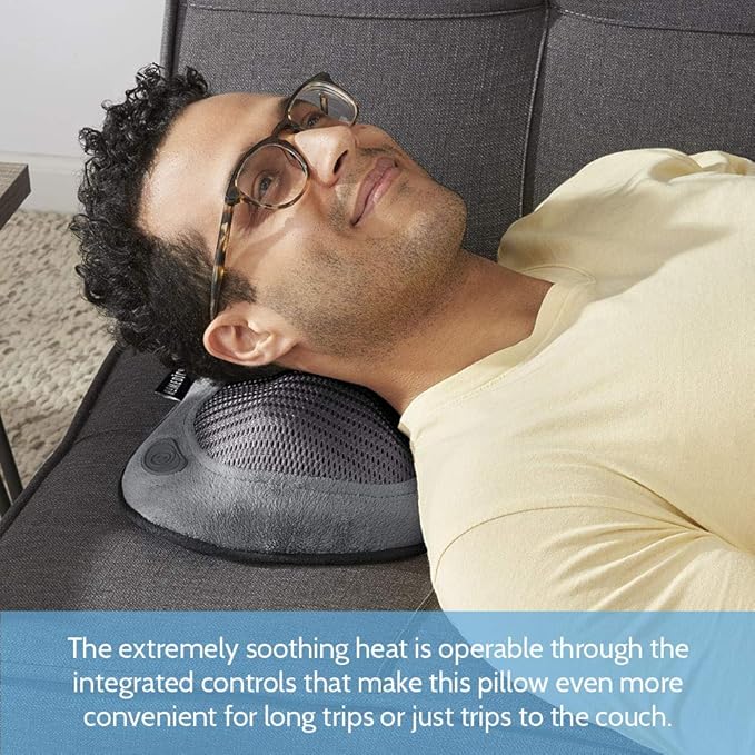 Homedics Cordless Shiatsu All-Body Massage Pillow with Soothing Heat, Reverse Function, Rechargeable Battery, and Integrated Controls –Lightweight