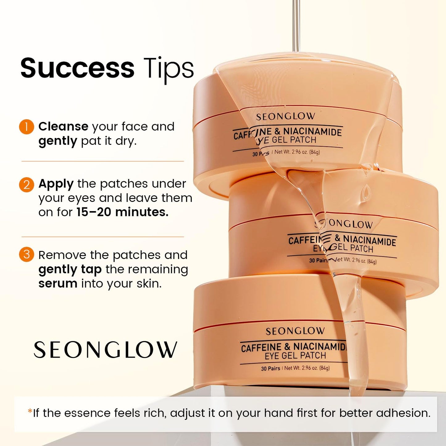 SEONGLOW Caffeine Under Eye Patches: 30 Pairs Korean Hydrogel Eye Masks for Dark Circles Puffiness Relief with Niacinamide Hyaluronic Acid - Undereye Brightening Hydrating Anti-Wrinkle Treatment