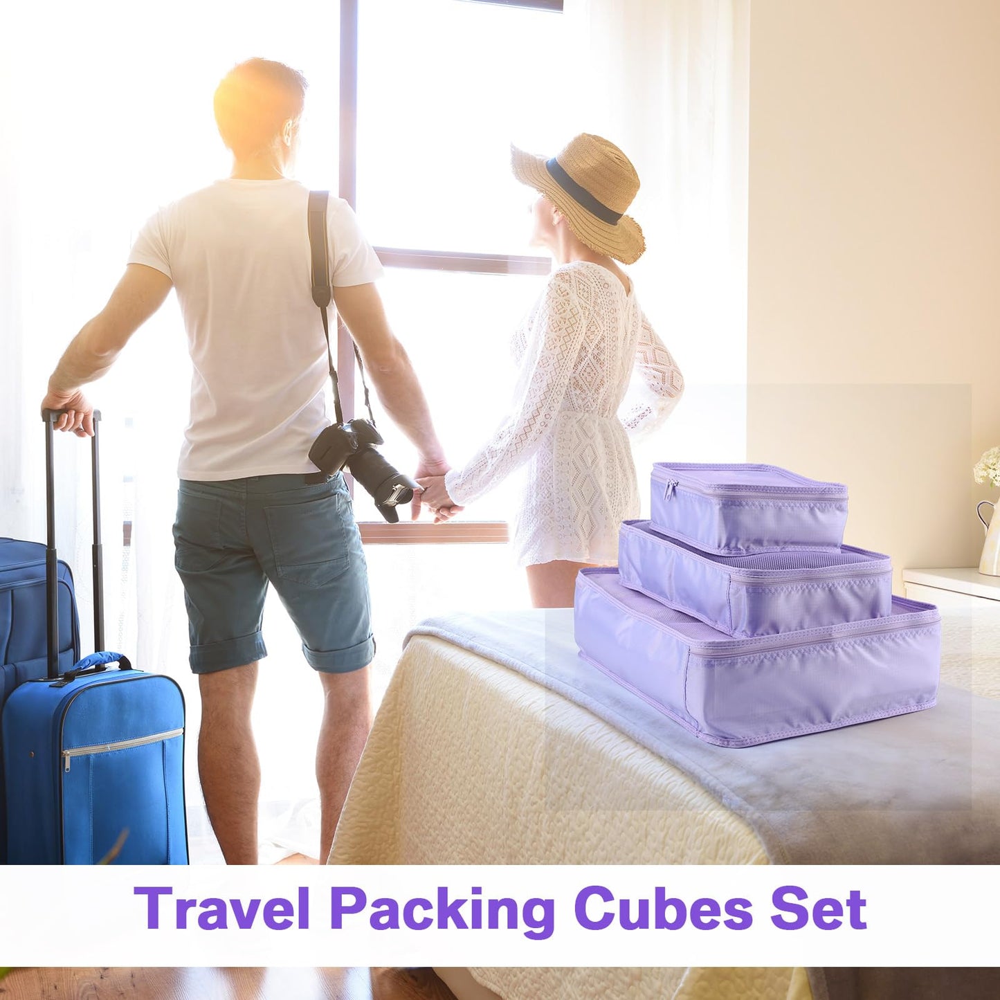 Reginary 2 Packs 6 Set Travel Packing Cubes Luggage Organizer Set Lightweight Suitcase with Shoe Bag for Clothes Toiletries (Purple)