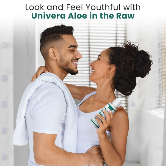 Univera Aloe in the Raw, 100% Pure Organic Aloe Vera Gel, Suitable for All Skin Types, Sunburn Relief, Heals Minor Cuts, Scrapes, & Burns, No Sticky Residue, 4.0oz.