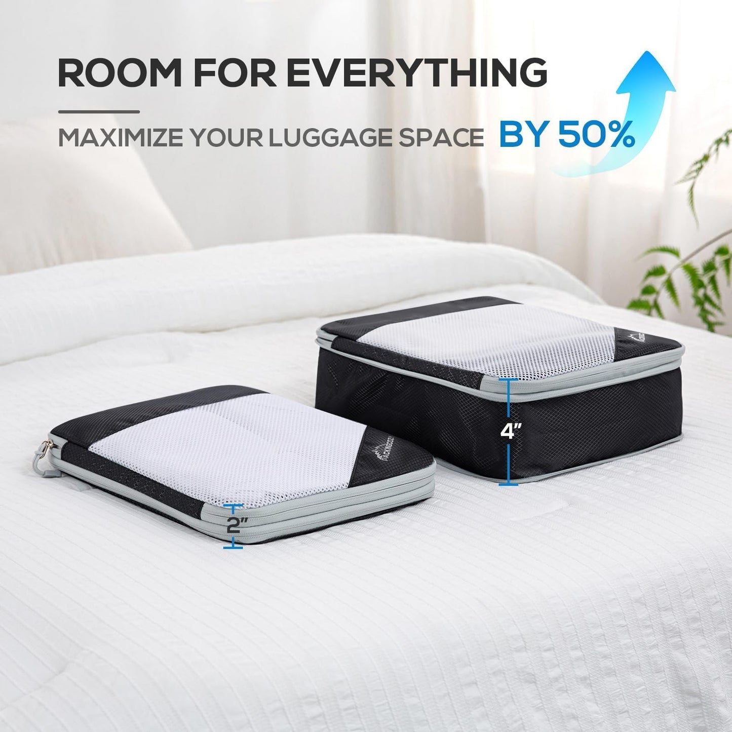 Compression Packing Cubes, 5 Set Packing Cubes for Travel Compression, Lightweight Compressible Package Organizer for Carry On and Suitcases, Black