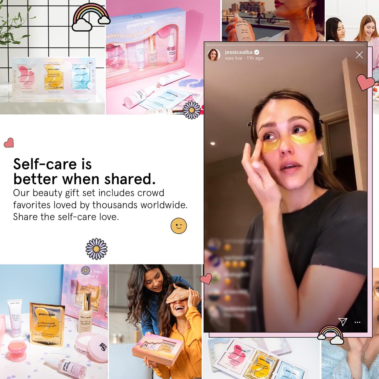 grace & stella Award Winning Skin Care Set - Gifts for Her - Travel Essentials with Under Eye Masks, Serum, Cleanser, Lip Balm - Birthdays, Bachelorette, Bridesmaids, Teen Gifts - Vegan Self Care