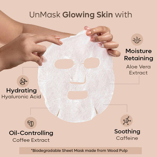 mCaffeine Coffee Sheet Mask with Vitamin C - Hydrating Face Masks with Hyaluronic Acid - Sun Protection - Dark Spot and Pigmentation Reduction - 1 pc