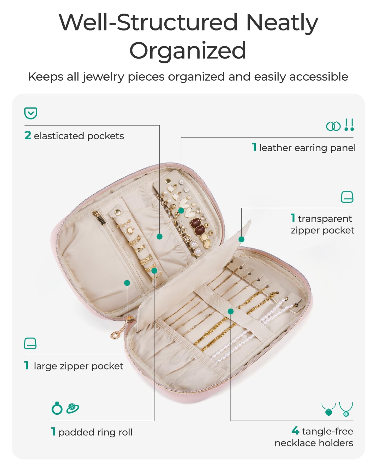 BAGSMART Travel Jewelry Case Jewelry Organizers and Storage Earings Holder Organizer for Women Necklace Holder Jewelry Rolls for Necklaces, Earrings, Bracelets-Black