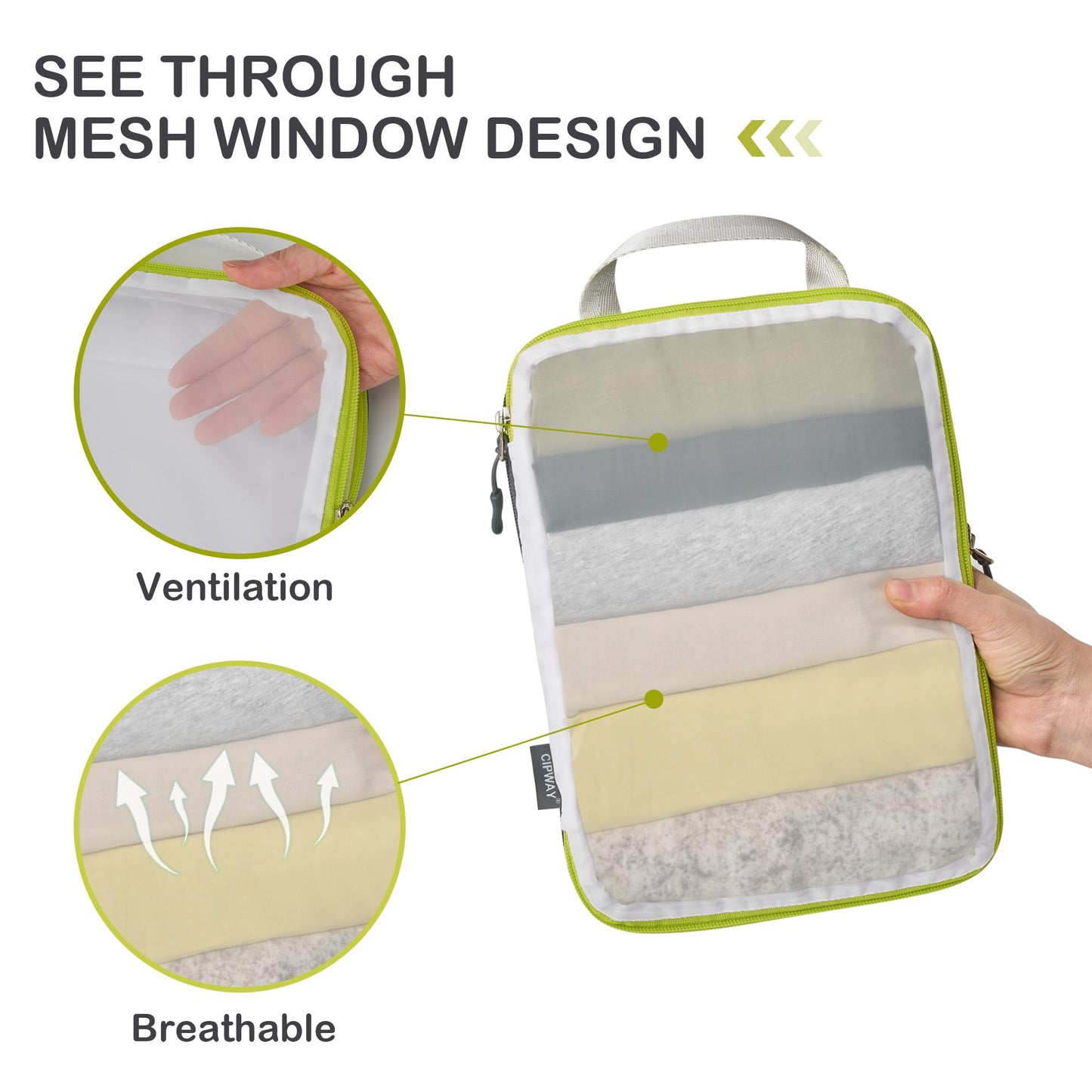 Cipway Mesh Compression Packing Cubes, Ultralight See Through Luggage Organizer Bags, Travel Essentials for Carry on Suitcase(3 Pcs,White)