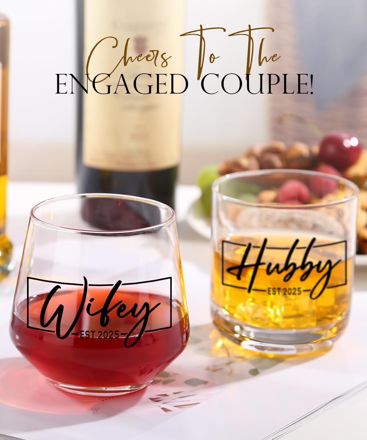 comfit Wedding Gifts for Couples,Hubby & Wifey EST 2025 Wedding Glass Set,Bridal Shower Gifts for Bride and Groom, Newly-Married Anniversary for Him/Her,Mr and Mrs Gift