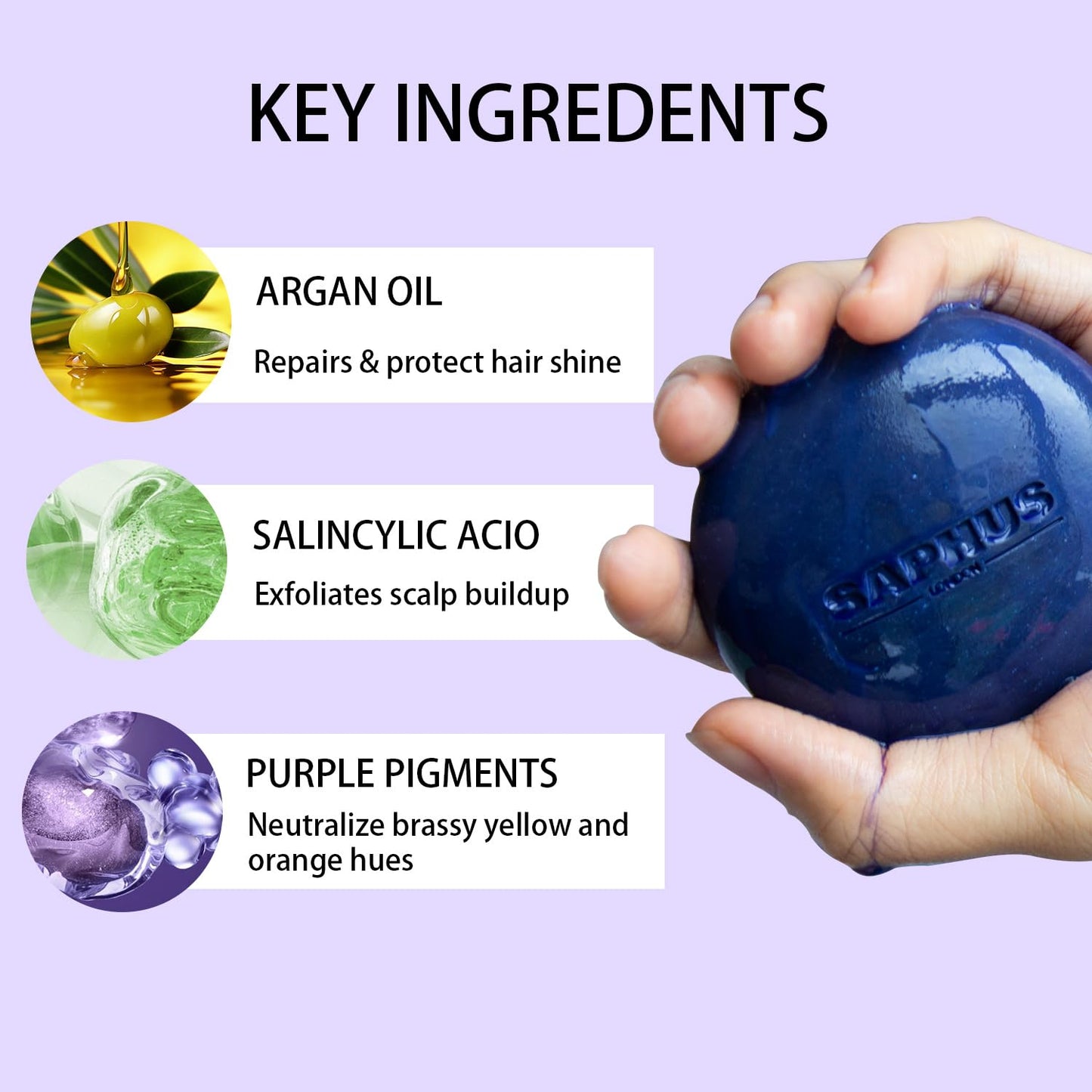 Sulfate Free Brass Toning Purple Shampoo Bar for Blonde, Bleached, Silver, or Brown Highlighted Hair, Travel Friendly, with Tin Container +Sponge