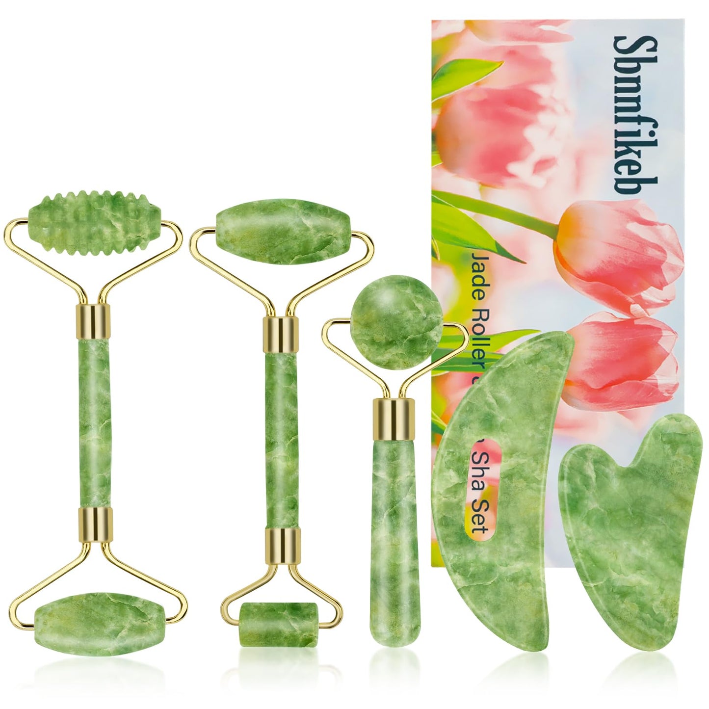Sbnnfikeb Jade Roller and Gua Sha Set,Gua Sha Facial Tools,Face Roller,Jade Roller for Face,Guasha Tools for Face,Self Care Kit for Men Women