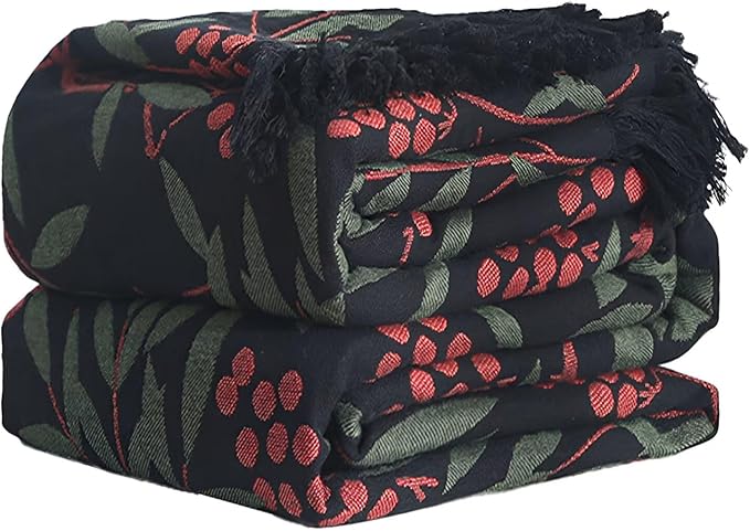 100% Cotton Throw Blankets 60"x80", Ultra Soft Lightweight Black Cotton Throw Blanket Muslin Throw Blanket Home Decor Blankets for Couch, Sofa,Beding Living Room
