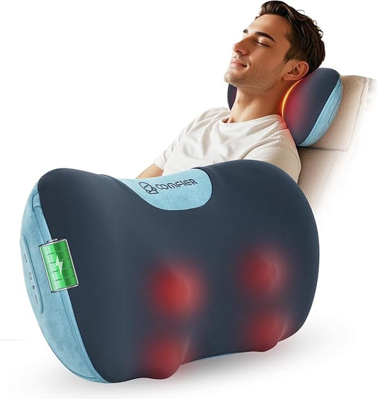 COMFIER Cordless Neck and Back Massager with Heat, Rechargable Massage Pillow for for Neck,Back & Shoulder,Deep Tissue Kneading Back Massager for Home Office,Gifts for Dad,Mom