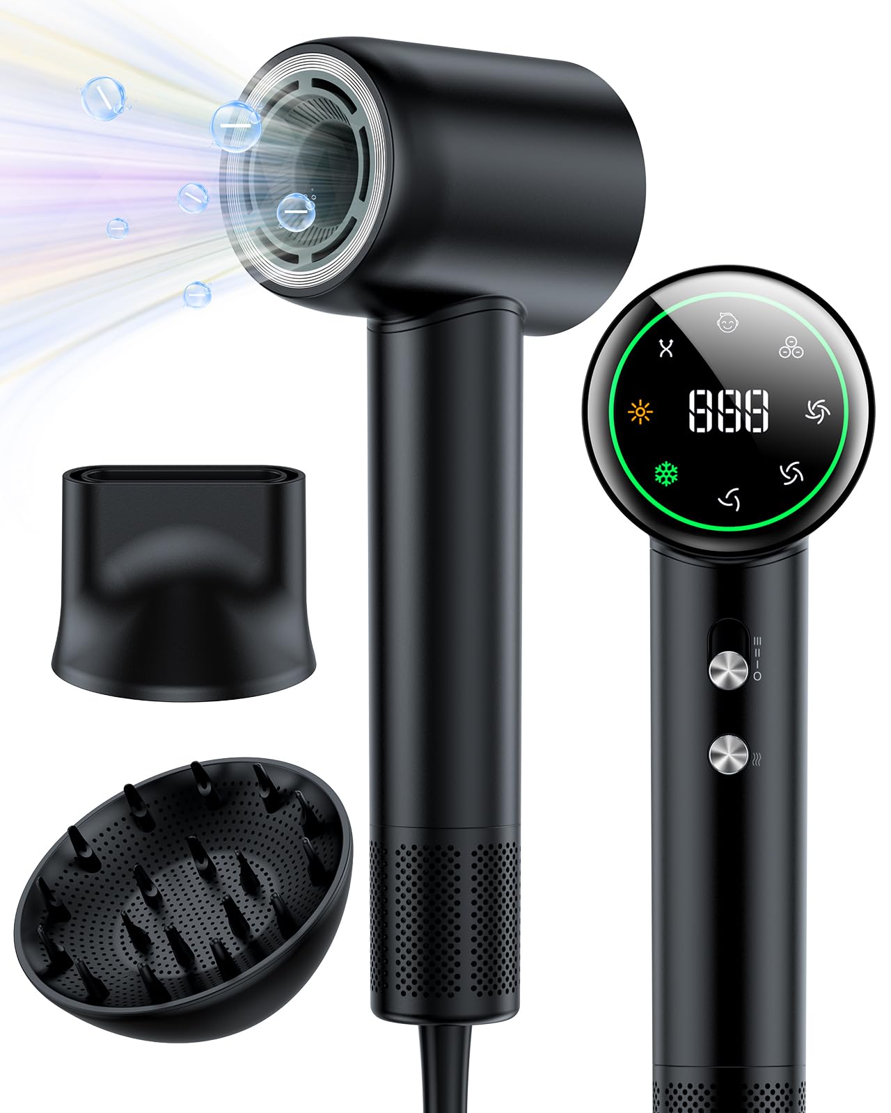 Hair Dryer,160000 RPM Brushless Motor Blow Dryer, 200 Million Negative Ionic, Low Noise Thermo-Control Professional Hair Dryer with Diffuser and Nozzle,Portable Hair Blow Dryer for Home Travel