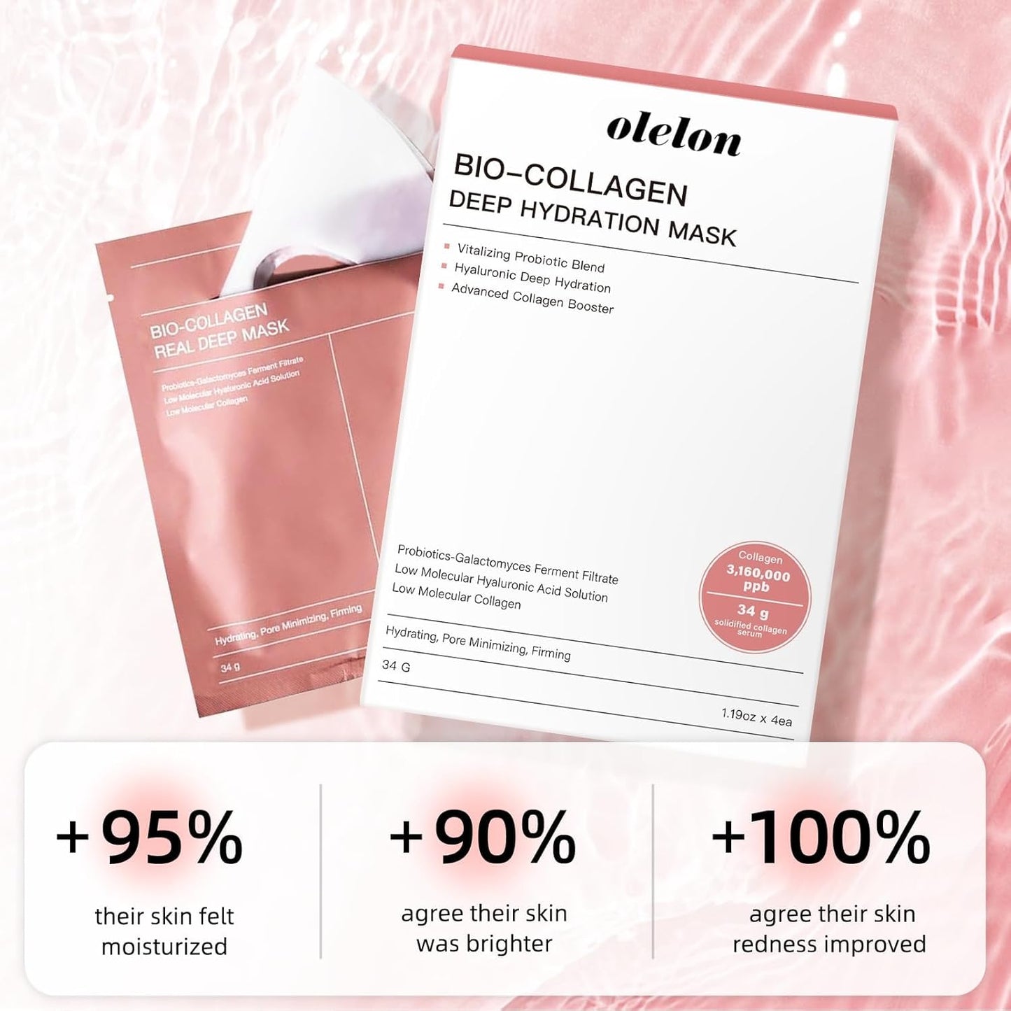 OLELON 5 Pack Bio Collagen Face Mask Skincare, 100% Hydrating Collagen Mask Overnight Korean Skin Care