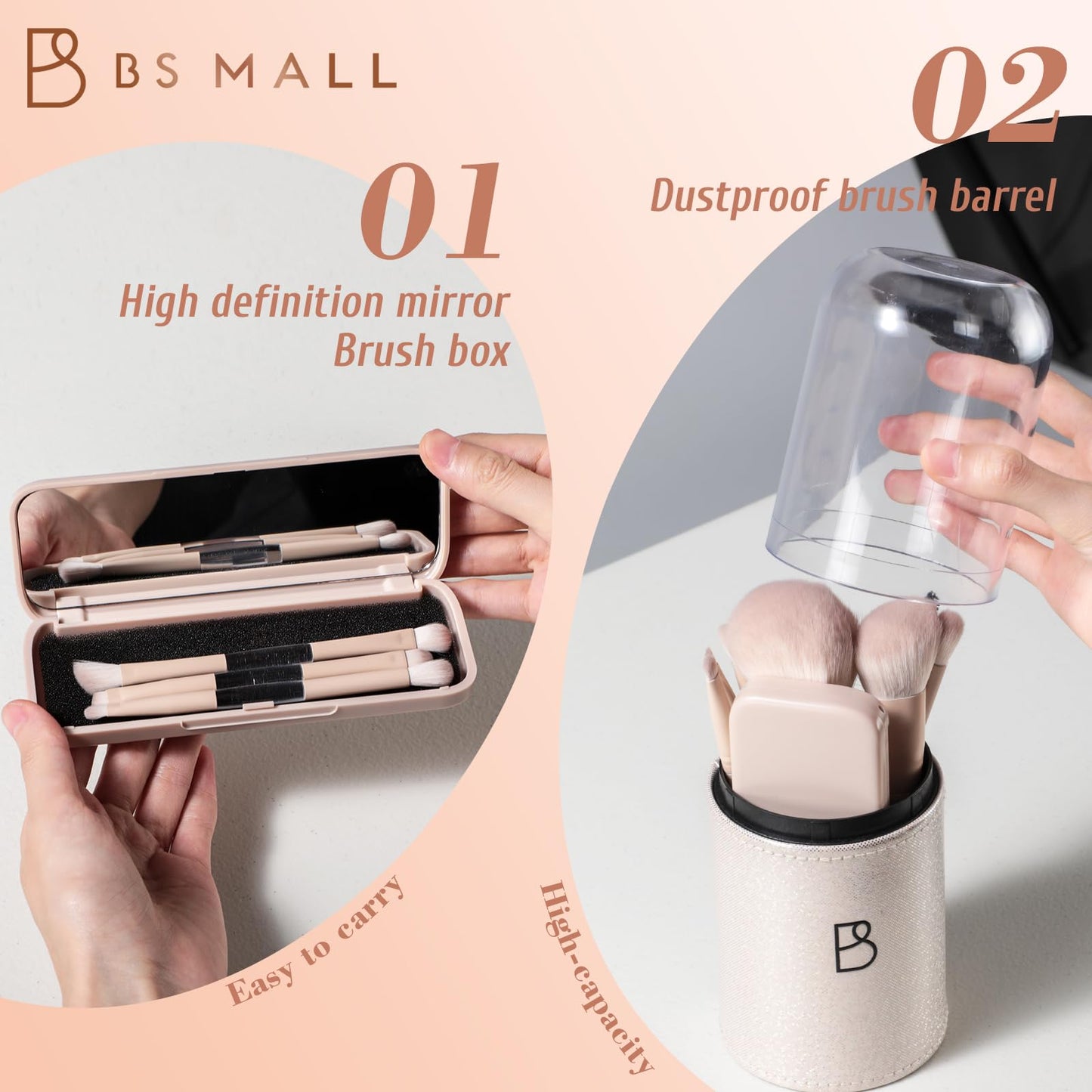 BS-MALL Makeup Brush Set Travel Mini Makeup Brushes Synthetic Kabuki Brush Set Foundation Powder Blending Concealer Eye shadows Blush Cosmetics Brushes with Organizer Holder& 3 Mini Eyeshadow Brush