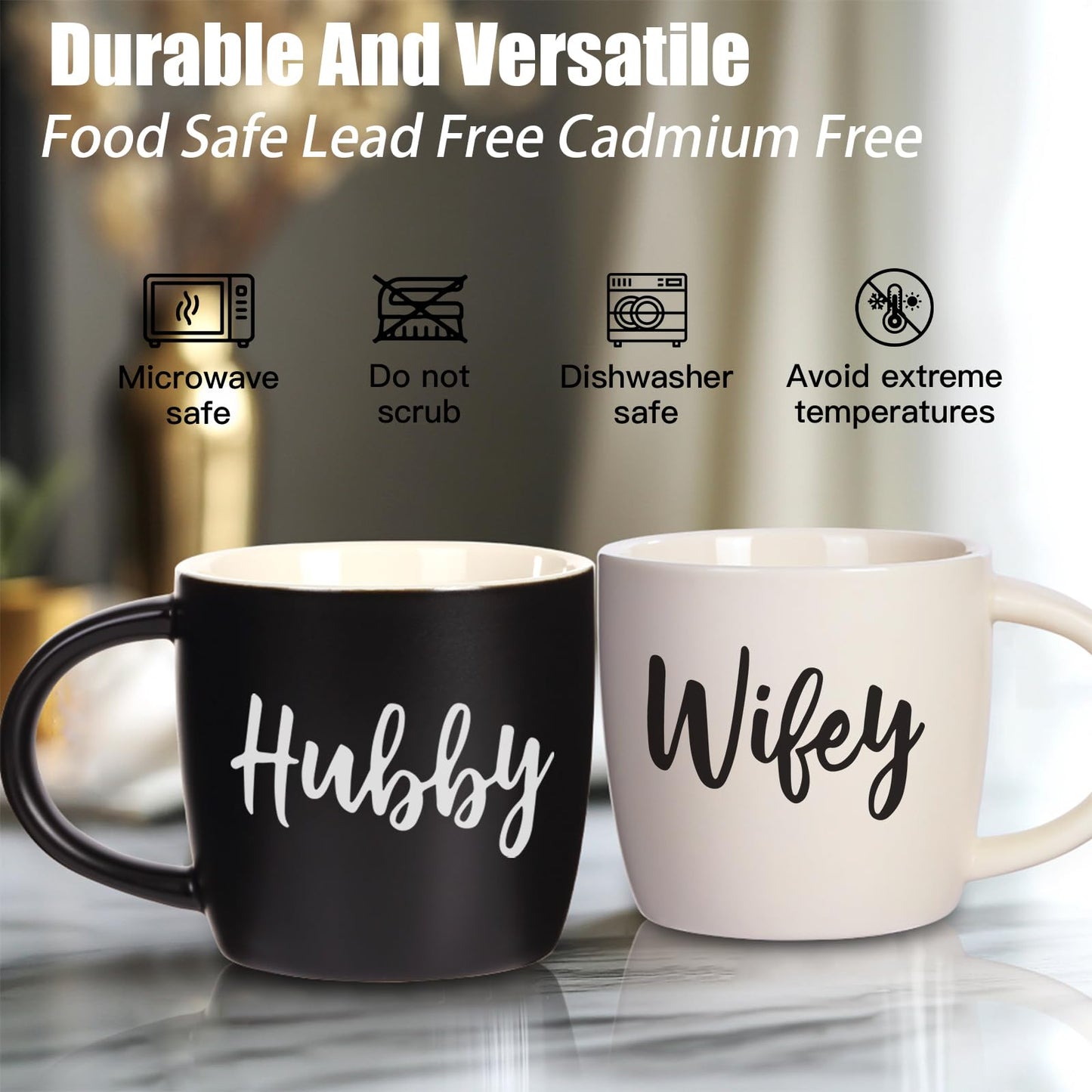 Wedding Gifts for Couples,Hubby & Wifey Wedding Coffee Cup Set,Bridal Shower Gifts for Bride and Groom, Newly-Married Anniversary for Him/HerďźMr and Mrs Gift