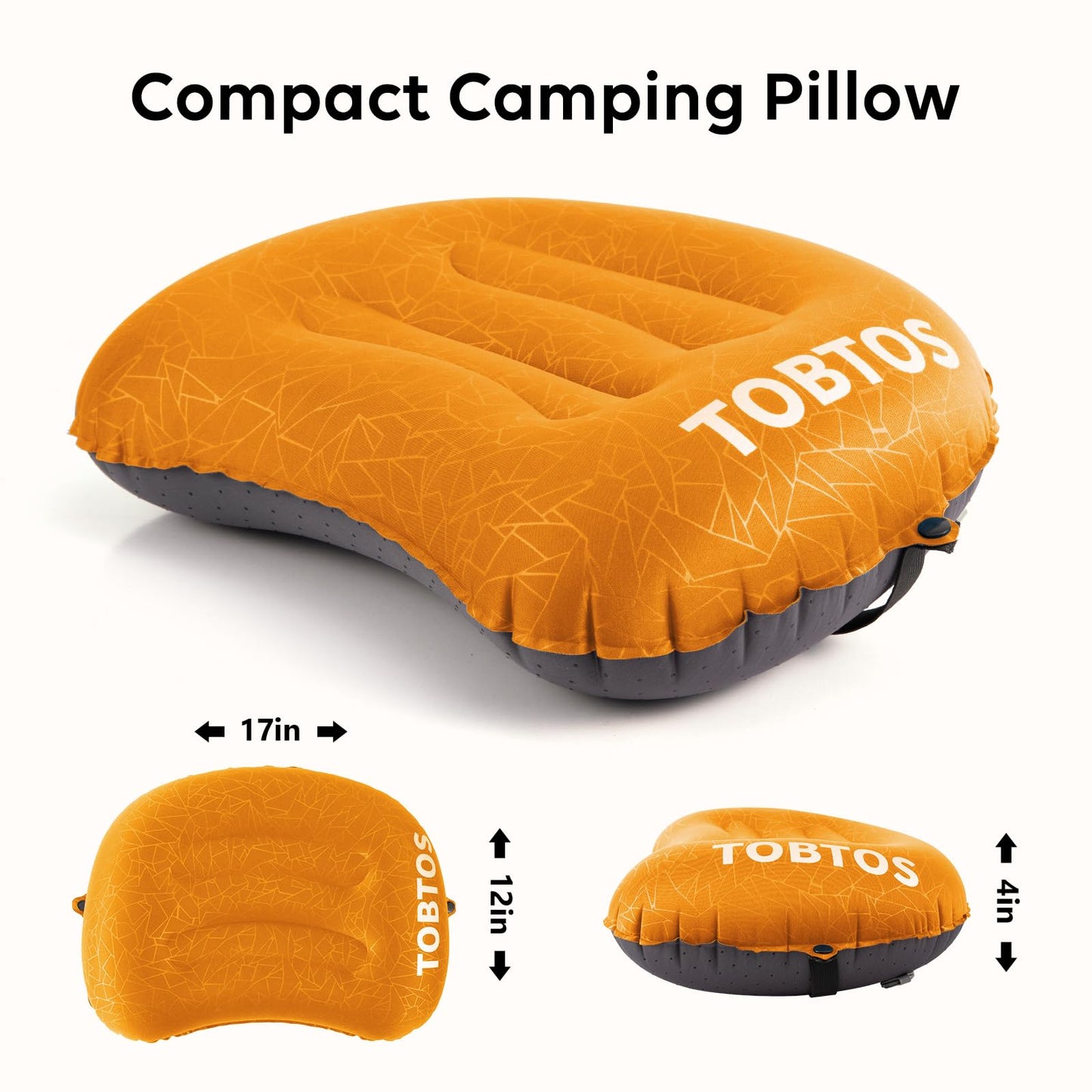 TOBTOS Inflatable Camping Pillow for Camping, Ultralight Backpacking Pillow, Ergonomic Support for Neck & Lumbar, Blow Up Air for Travel, Hiking, Outdoor (Orange)