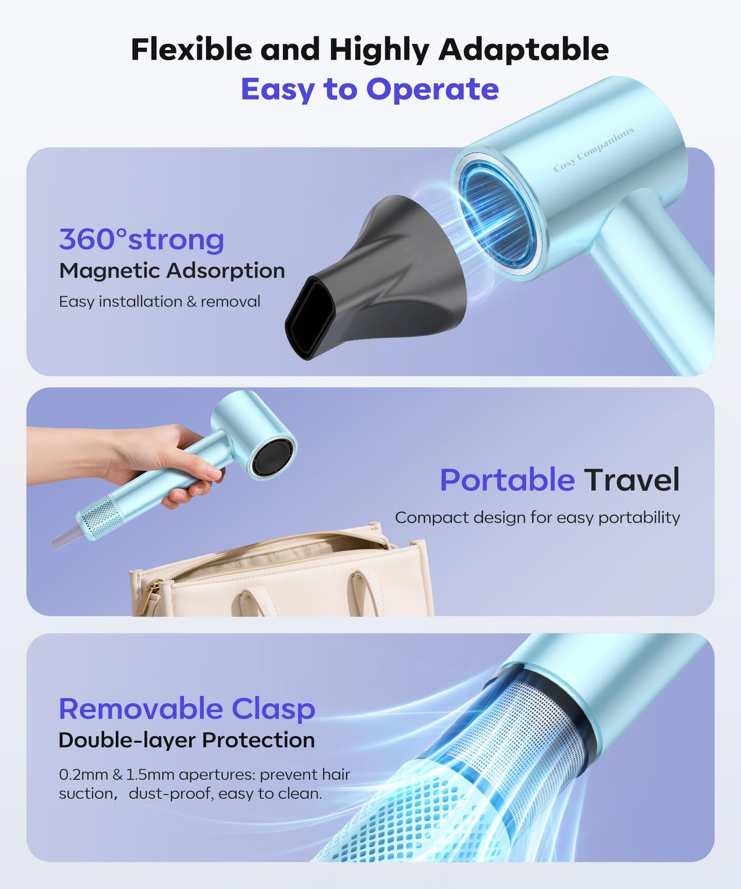 Hair Dryer, 130000 RPM High Speed Blow Dryer for Fast Drying, 300 Million Negative Ions, Heat-Control & Lightweight, Blue