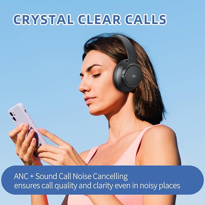 Active Noise Cancelling Headphones, Wireless Over Ear Bluetooth Headphones with Microphone, Transparency Mode, 70H Playtime, Hi-Res Audio, Deep Bass, Bluetooth 5.3, Lightweight Design,Black