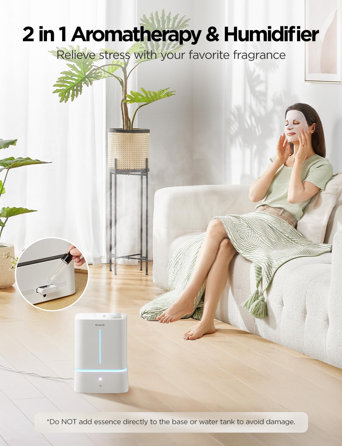 GoveeLife Humidifiers for Bedroom, 4.5L Smart Cool Mist Air Humidifiers with Scent Diffuser & Nightlight, 40H Runtime, Easy to Clean, Quiet Top Fill Ultrasonic Humidifiers for Plant, Large Room, Baby