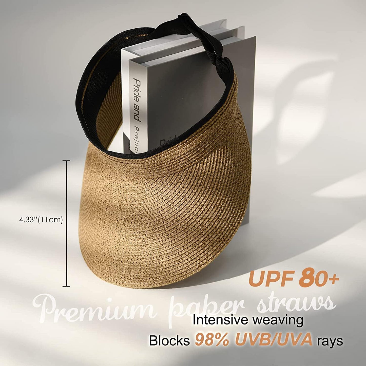 FURTALK Womens Sun Visor Hat Straw Sun Visors for Women Summer Packable Ponytail Beach Hats for Women Travel UPF 80+ Khaki