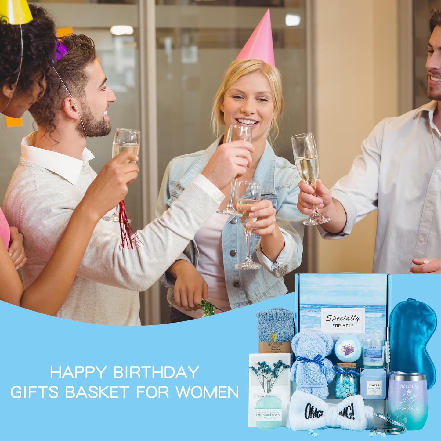 Birthday Gifts for Women,Blue Gift Basket for Women Friendship Gift Set Unique Gift Ideas Box for Best Friend Mom Sister Girlfriend Birthday Presents