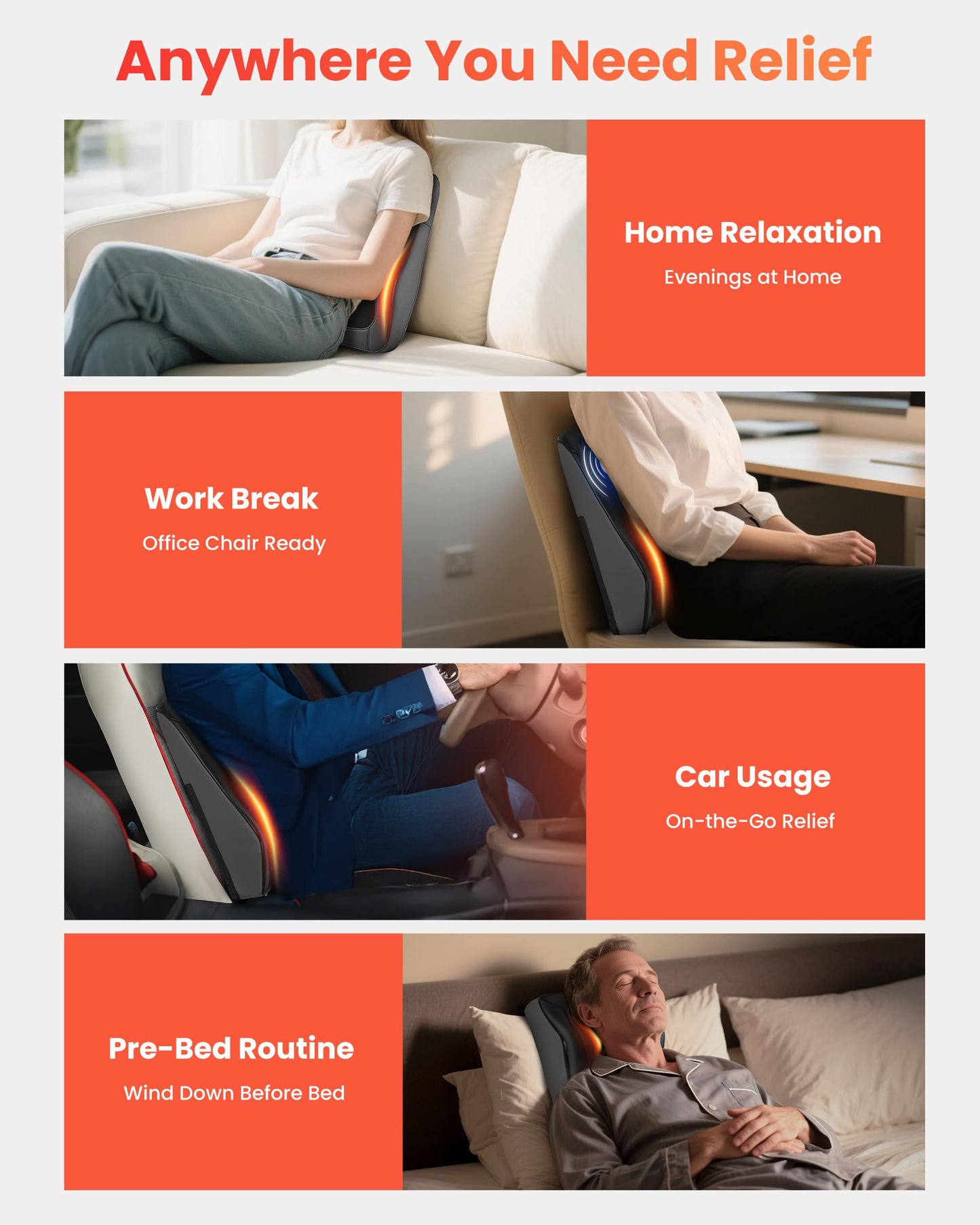 COMFIER Back Massager with Heat, Deep Tissue Shiatsu Neck and Back Massager for Pain Relief, Chair Use Massager Pillow with Adjustable Flap, Ideal Gift for Women Men