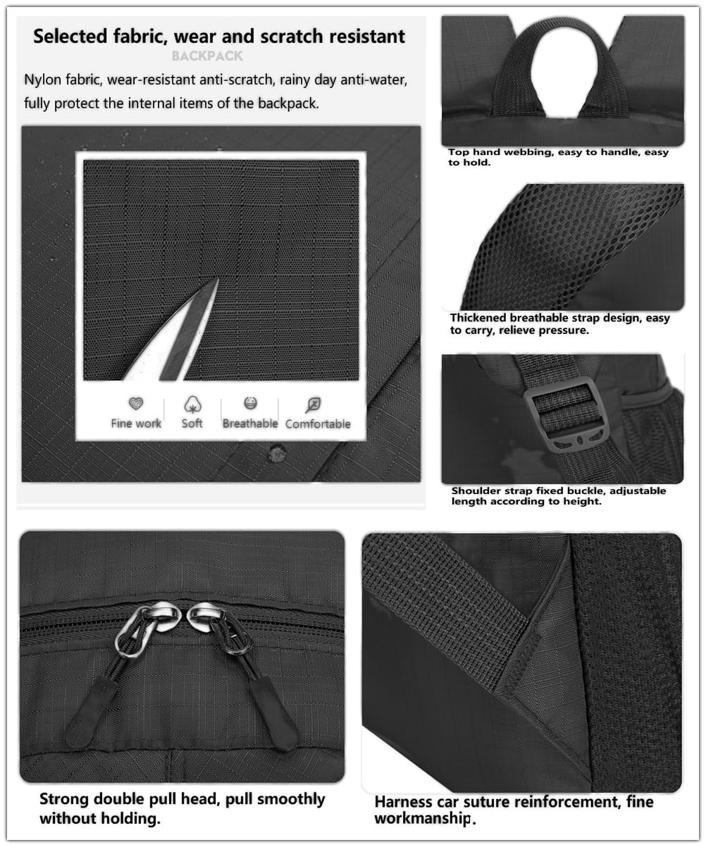 Gagashoo Ultra Lightweight-Packable-Hiking-Backpack Small Foldable Travel Camping Daypack Casual Outdoor Water-resistant 25L Backpacks (Black)