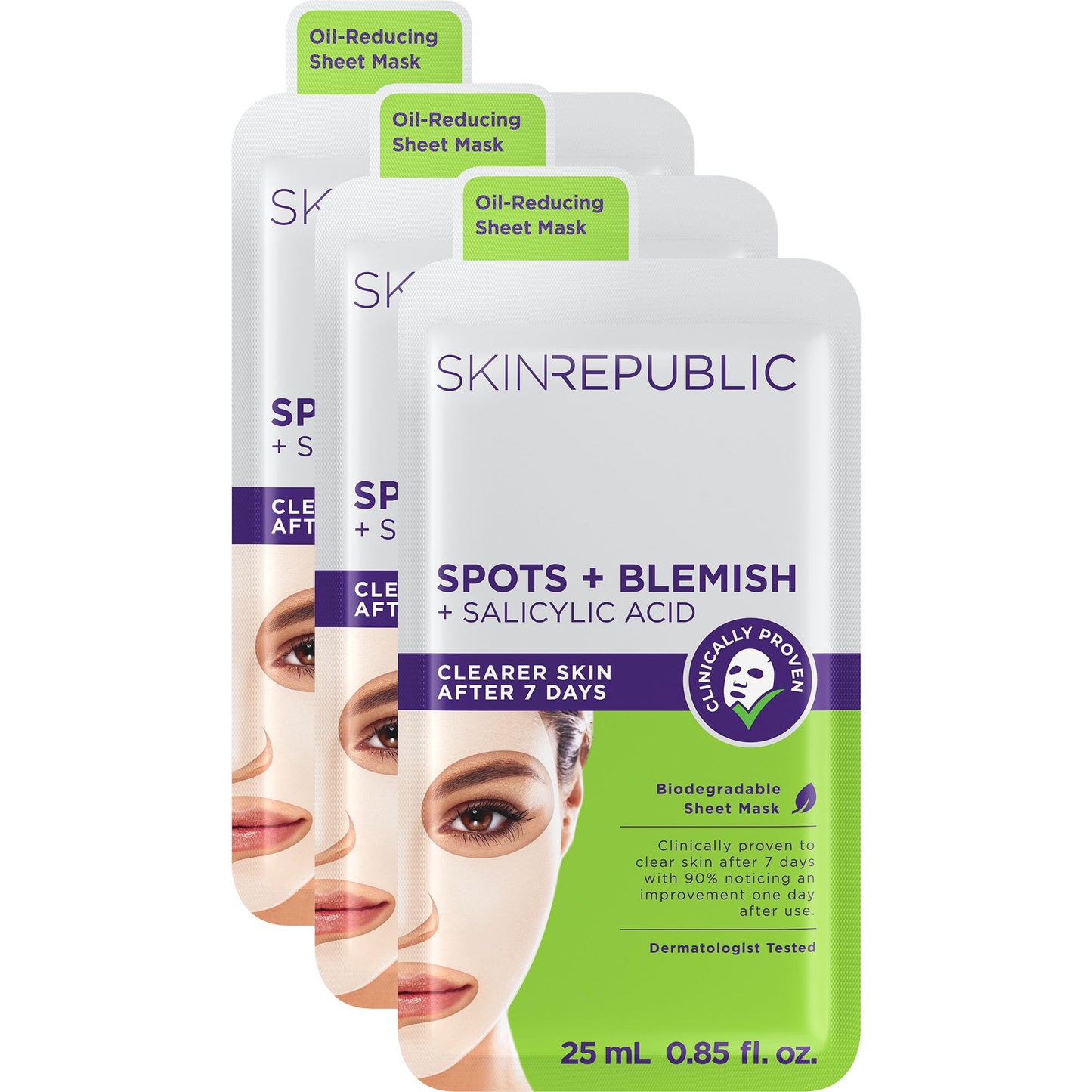 Skin Republic Spots + Blemish Sheet Mask. Clinically Proven to Reduce Pimples Skin in 7 Days. Made in Korea. 3 Pack.