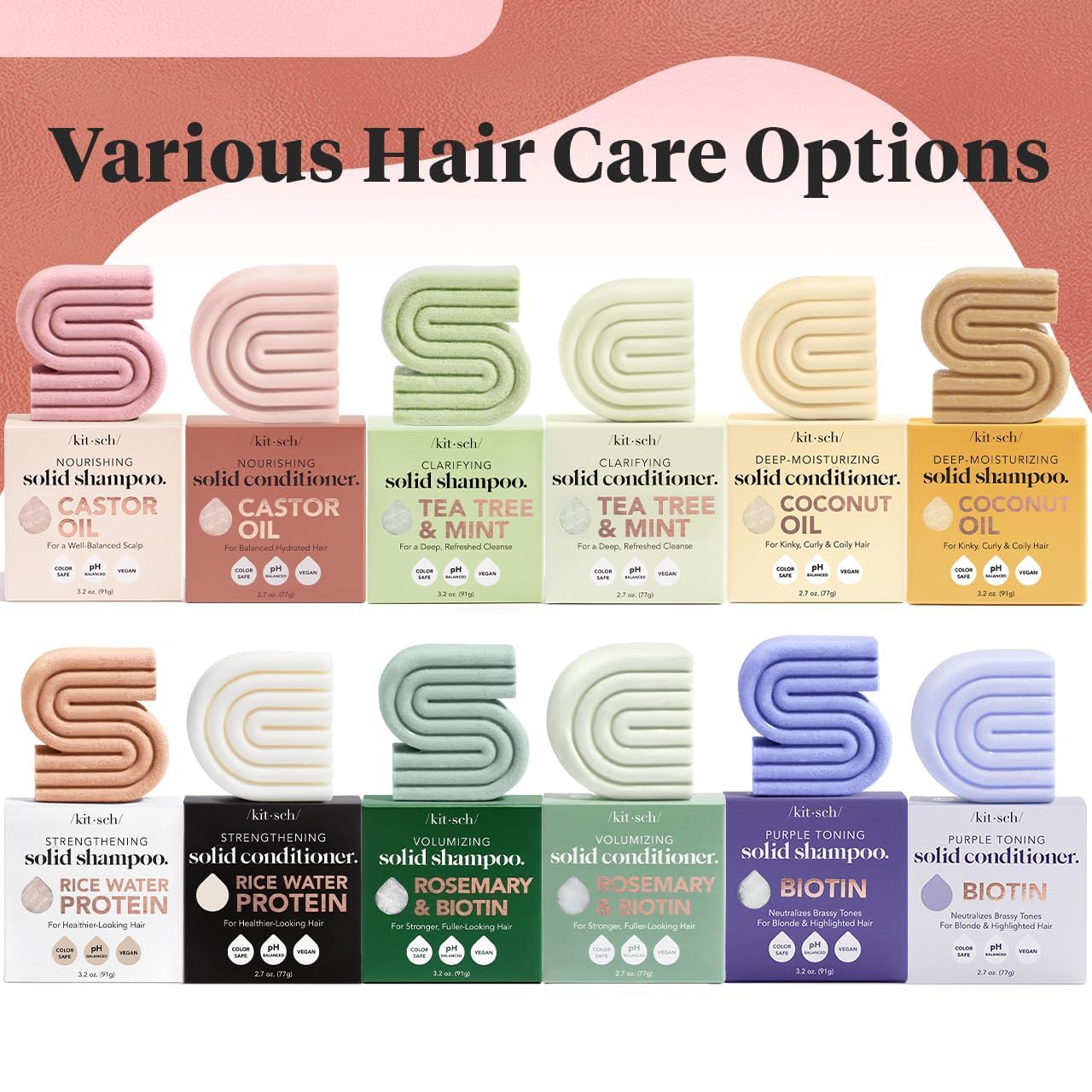 Kitsch Castor Oil Shampoo and Conditioner Set - Organic Castor Oil Hair Care for Dull & Dry Hair - Nourishing Bar Soap for Hair Growth - Free of Sulfate, Silicone, & Paraben - Made in USA - 2pcs