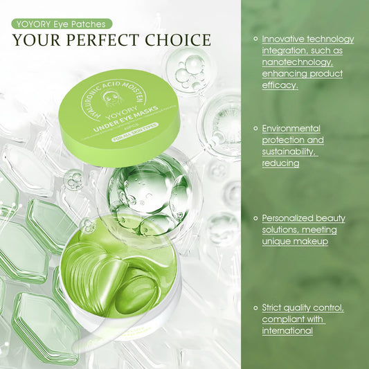 YOYORY Under Eye Patches Masks - for Eye Bags with Collagen and Hyaluronic Acid, Dark Circles,and Fine Lines, Fade Wrinkles Treatment for Women and Men - 60 Pcs Green
