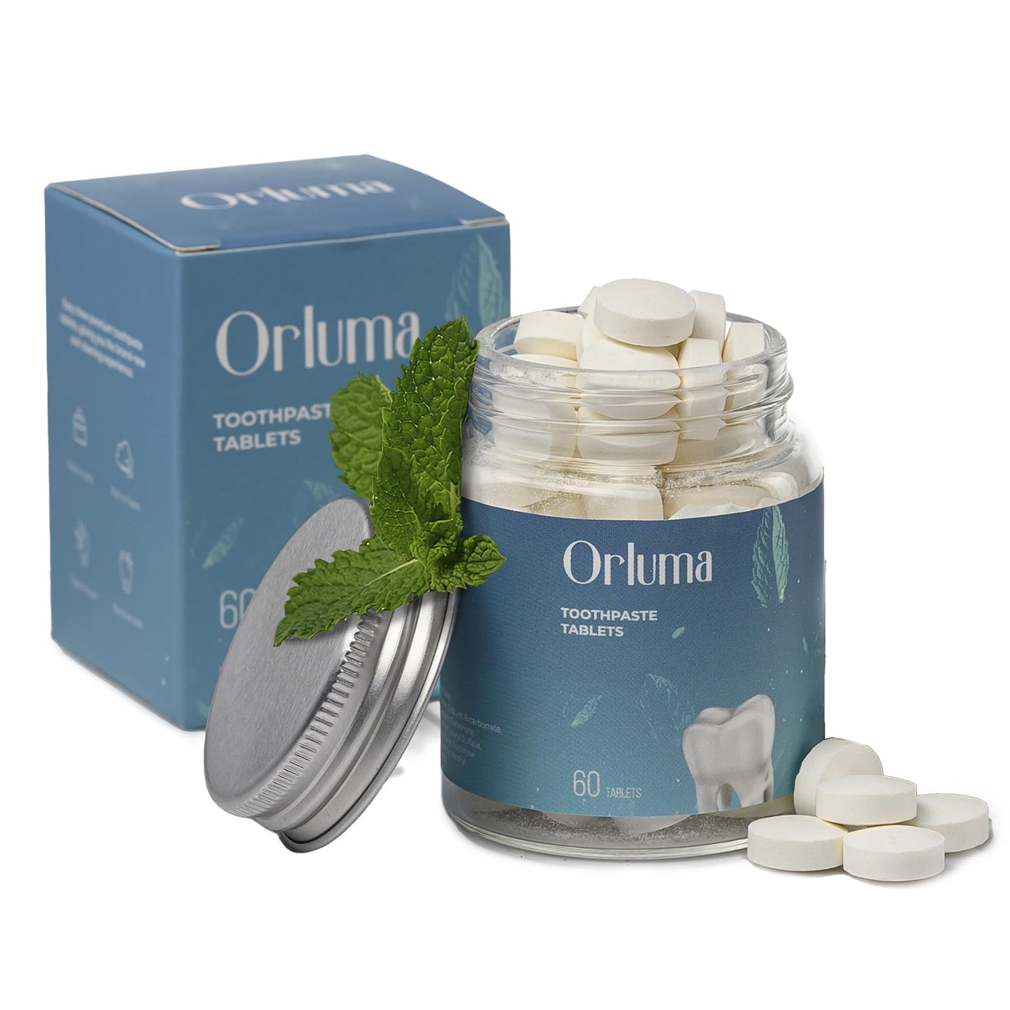 Mint Toothpaste Tablets Fluoride Free – Travel Size Toothpaste for Whitening, Fresh Breath & Clean Teeth – Natural Mint Dental Tablets – Portable Oral Care – 60 Count Jar for Daily Use