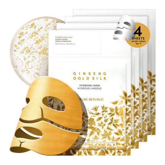 Nature Republic 2-Step Ginseng Gold Silk Hydrogel face Mask,Hydrating Overnight gold mask,Korean Ginseng Niacinamide & Silk Amino Acid,Royal Jelly Extract,Korean Skin Care for all skin types34.5g x4ea