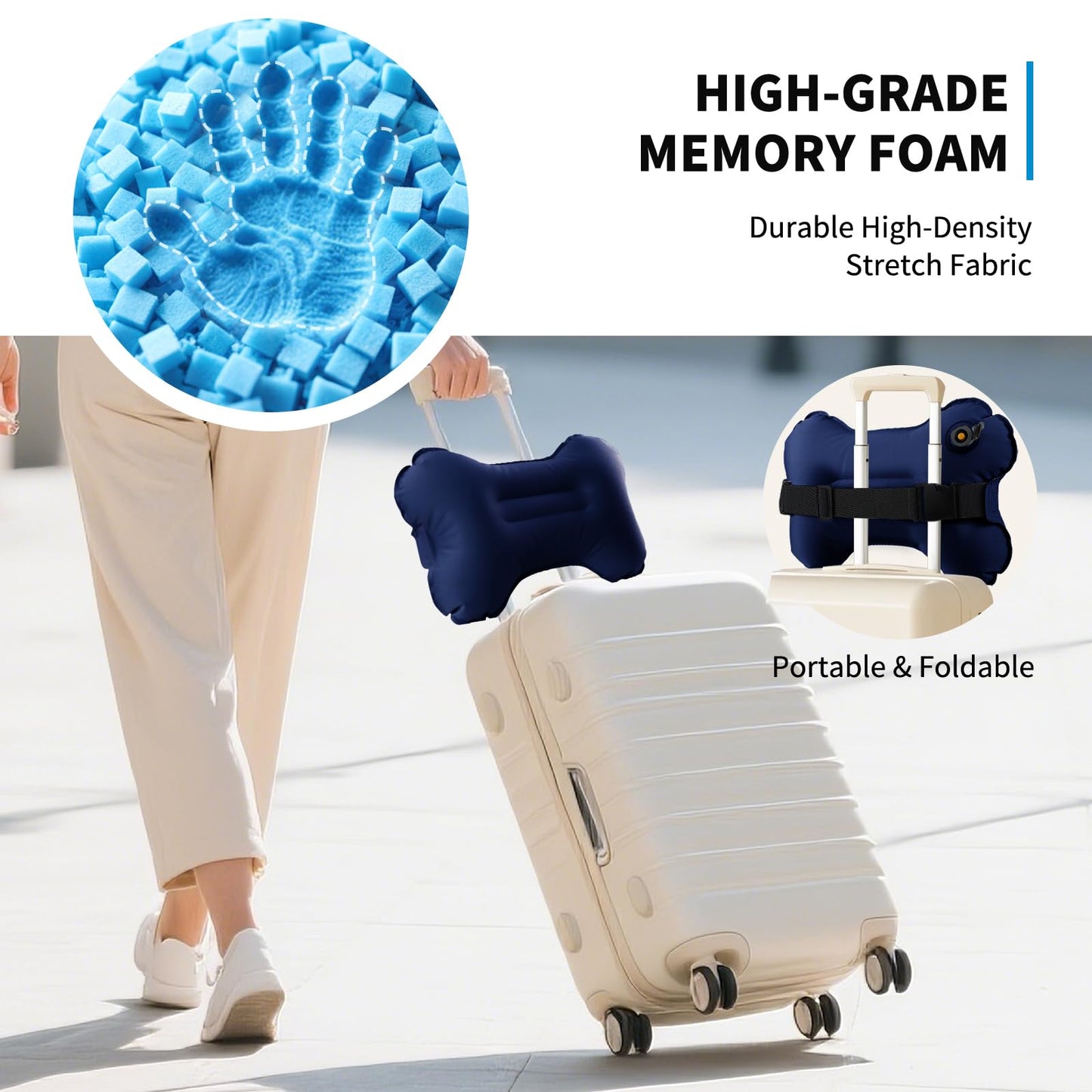 Mixtrend Travel Lumbar Pillow Inflatable Lumbar Support Pillow with Memory Foam, Back Support Pillow for Airplane Long Flight, Essential Travel Support Pillow for Women Men Kids(Navy Blue)