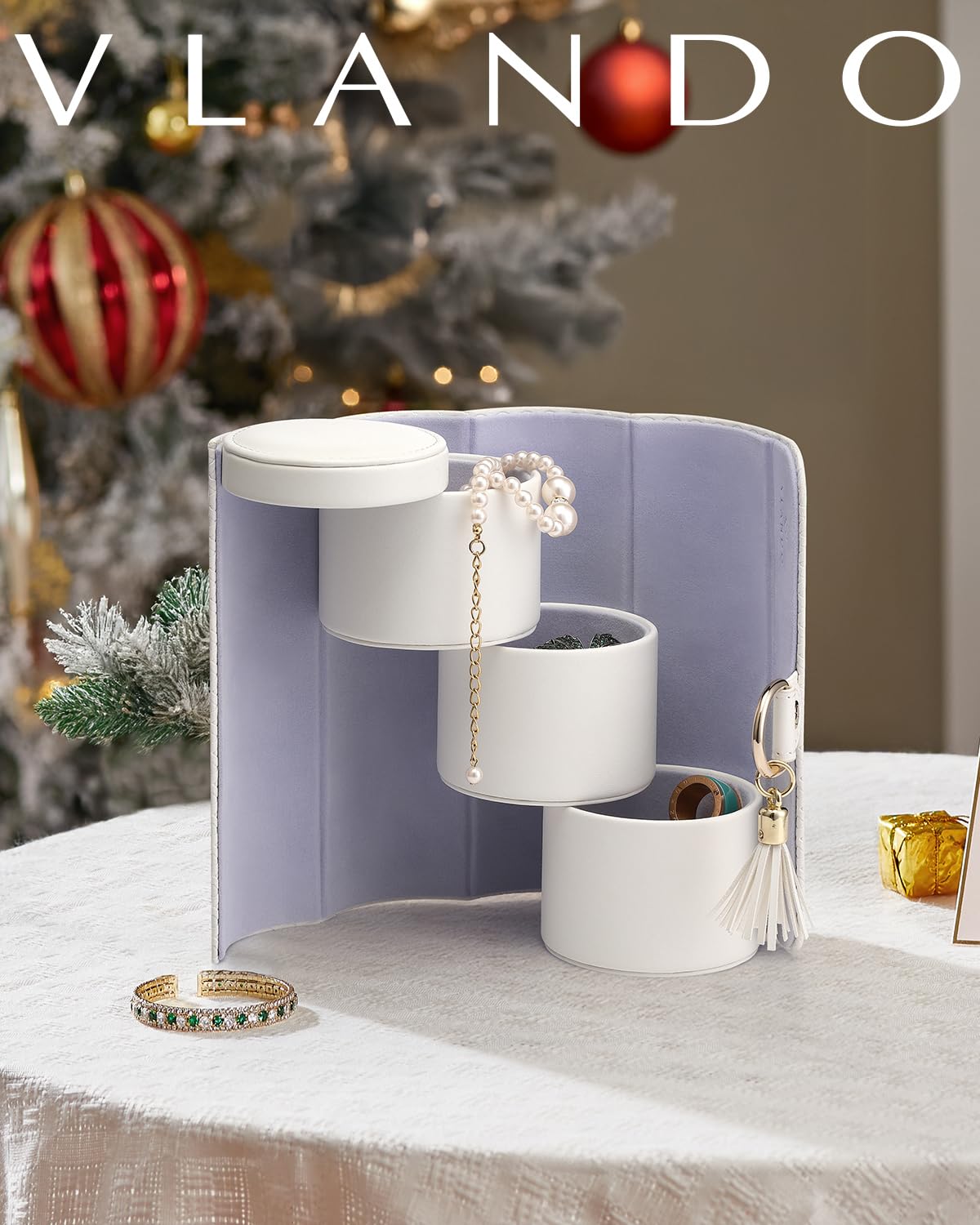 Vlando Wedding Gifts for Women, Travle Jewelry Organizer, Bridal Shower Gifts, Bridesmaid Gifts for Bride, Bridesmaid Proposal, Wedding Gifts, Travel Jewelry Case - White