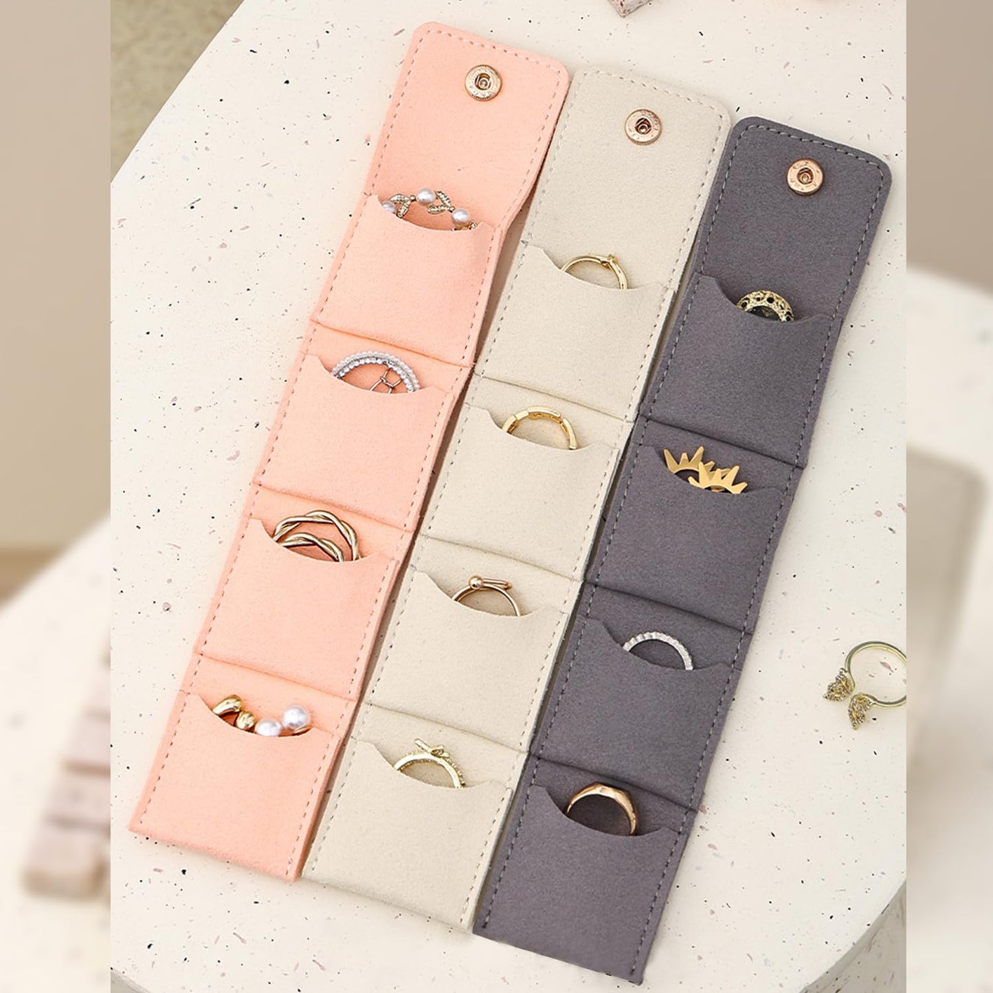 Mini Travel Jewelry Bag, 3PCS Mini Travel Jewelry Roll Bag with Buckle, Portable Foldable Travel Jewelry Organizer Case for Earrings, Rings, Necklaces