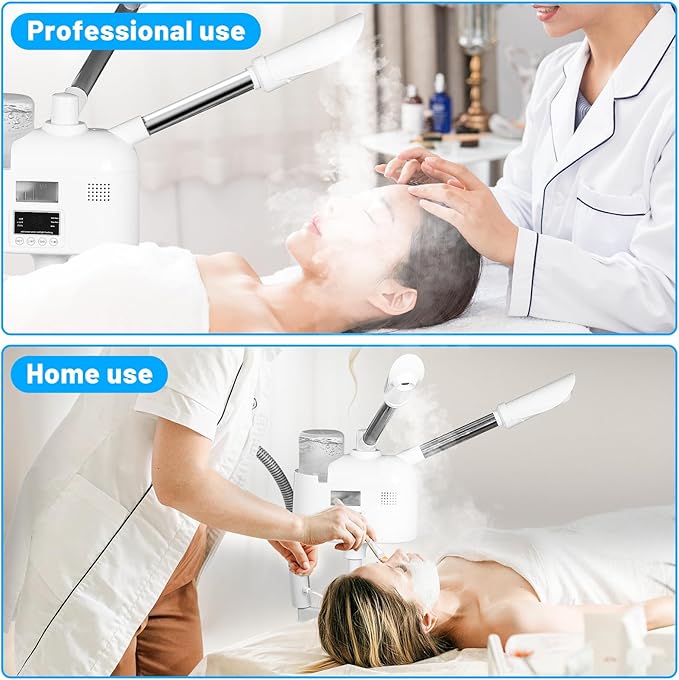 Pro Rolling Facial Steamers for Face Professional 3 in 1 Facial Steamer Humidifier with 5X Mag Lamp,Face Steamer Standing Warm Cold Mist Digital LCD Screen for Home Salon Spa