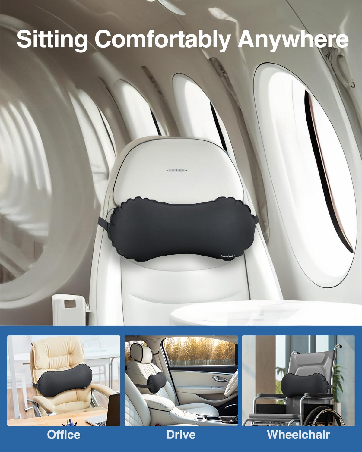 Luxtude Inflatable Lumbar Pillow for Airplane Travel, Lumbar Support Pillow for Office Chair/Car, Self-Inflating Travel Lumbar Pillow Back Support, Lower Back Pillow for Reducing Lumbar Pain