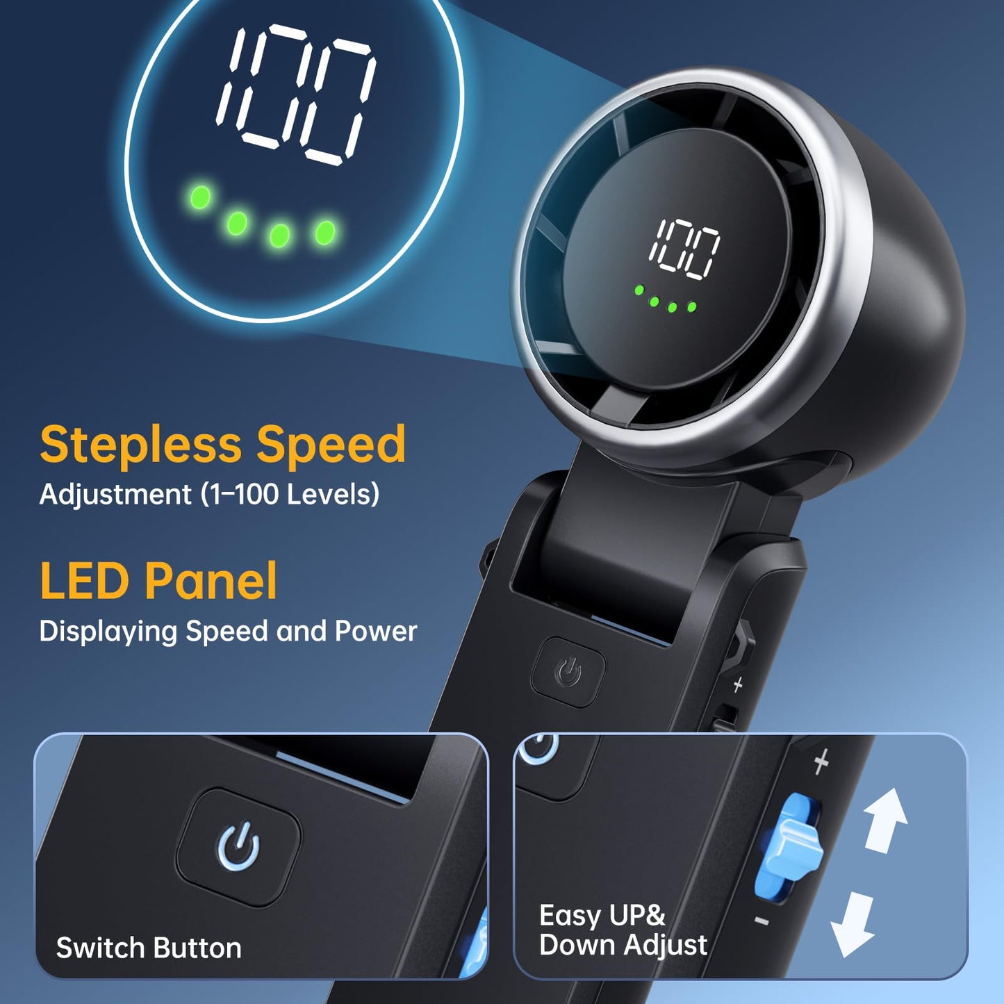 Portable Handheld Turbo Fan,5 Wind Speeds and Stepless Adjustable 100 Gear,Rechargeable Personal Hand Fan, 5000mAh High Speed Fann with Air Turbo Tech,Pocket Travel Fans for Outdoor/Indoor (black)