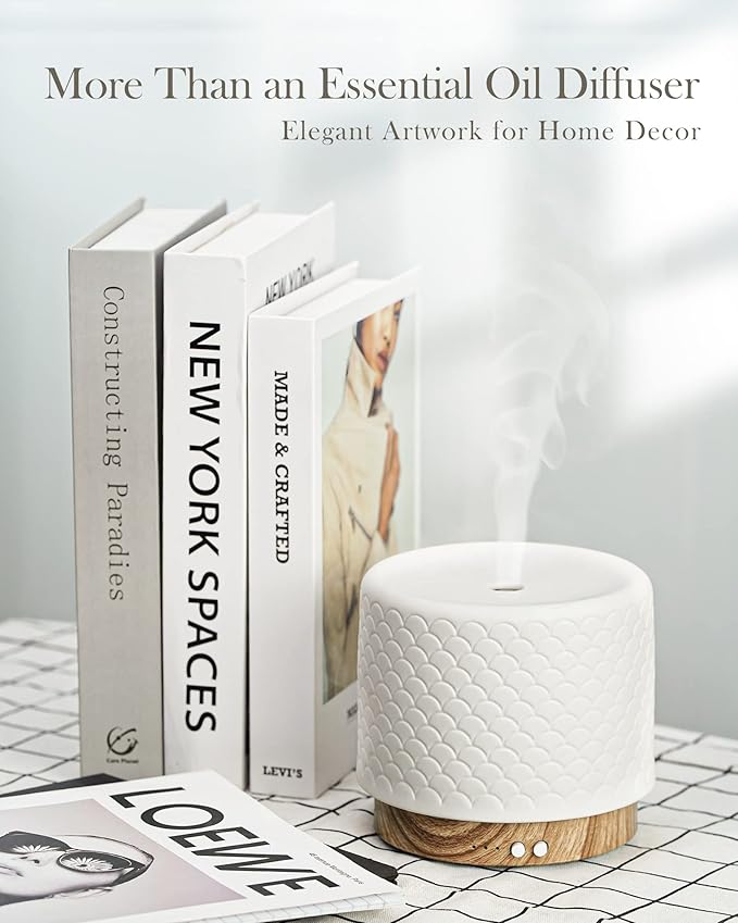 Essential Oil Diffuser, Aesthetic Ceramic Diffusers for Essential Oils,Ultrasonic 280ml Aroma Fragrance Diffuser with Cool Mist Humidifier Deffuser for Home,Office,Yoga,Bathroom,Modern Commercial