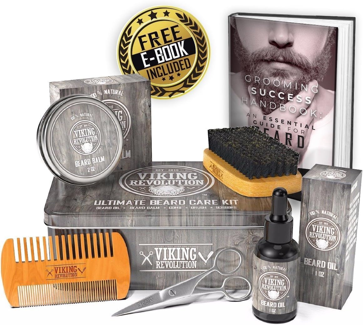 Viking Revolution - Ultimate Beard Kit - Beard Grooming Kit with Beard Brush, Beard Comb, Beard Balm, Beard Oil, Beard & Moustache Scissors - Gifts for Men