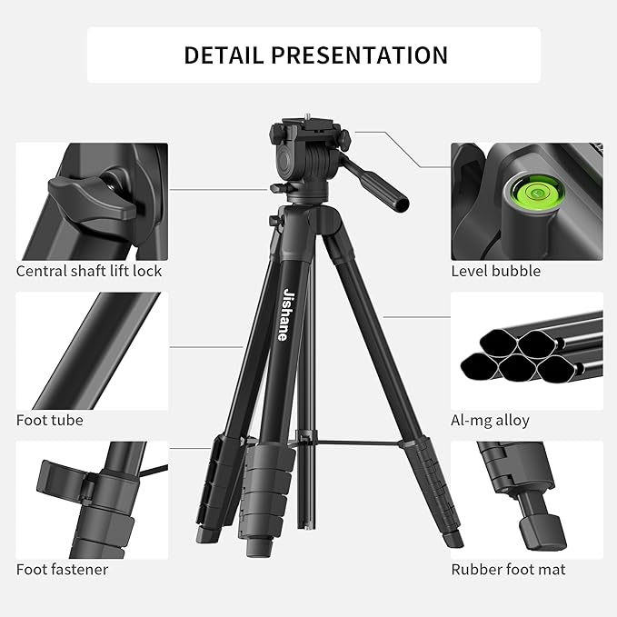 Camera Tripod, Travel Tripod for Camera Canon EOS Rebel Nikon, 61" Lightweight Phone Stand with Wireless Remote & Carry Bag, Compatible with DSLR, iPhone, Spotting Scopes, Max Load 11lb
