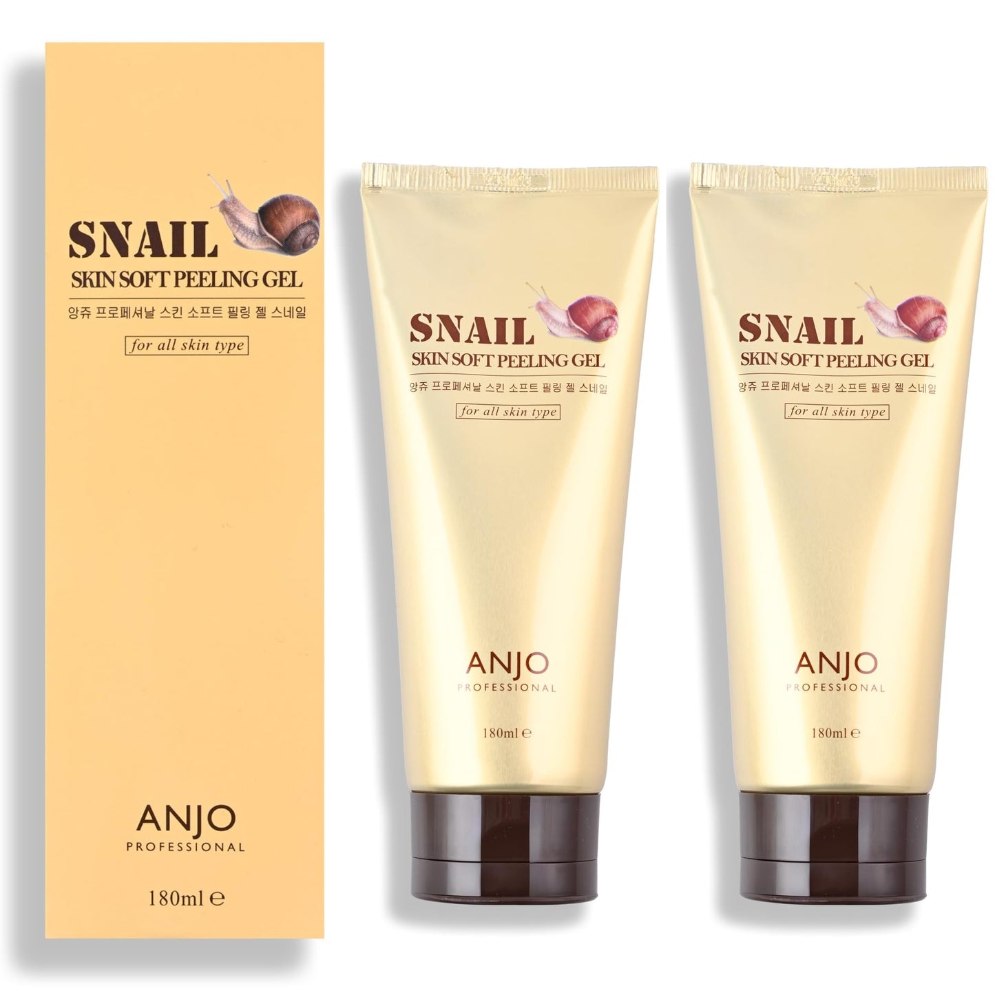 Anjo Skin Soft Snail Peeling Gel 180ML x 2 Pack - Gentle Facial Exfoliation - Korean Peeling Gel for Face & Body - Moisturizing & Soothing - with Snail Mucus for Dead Skin Removal