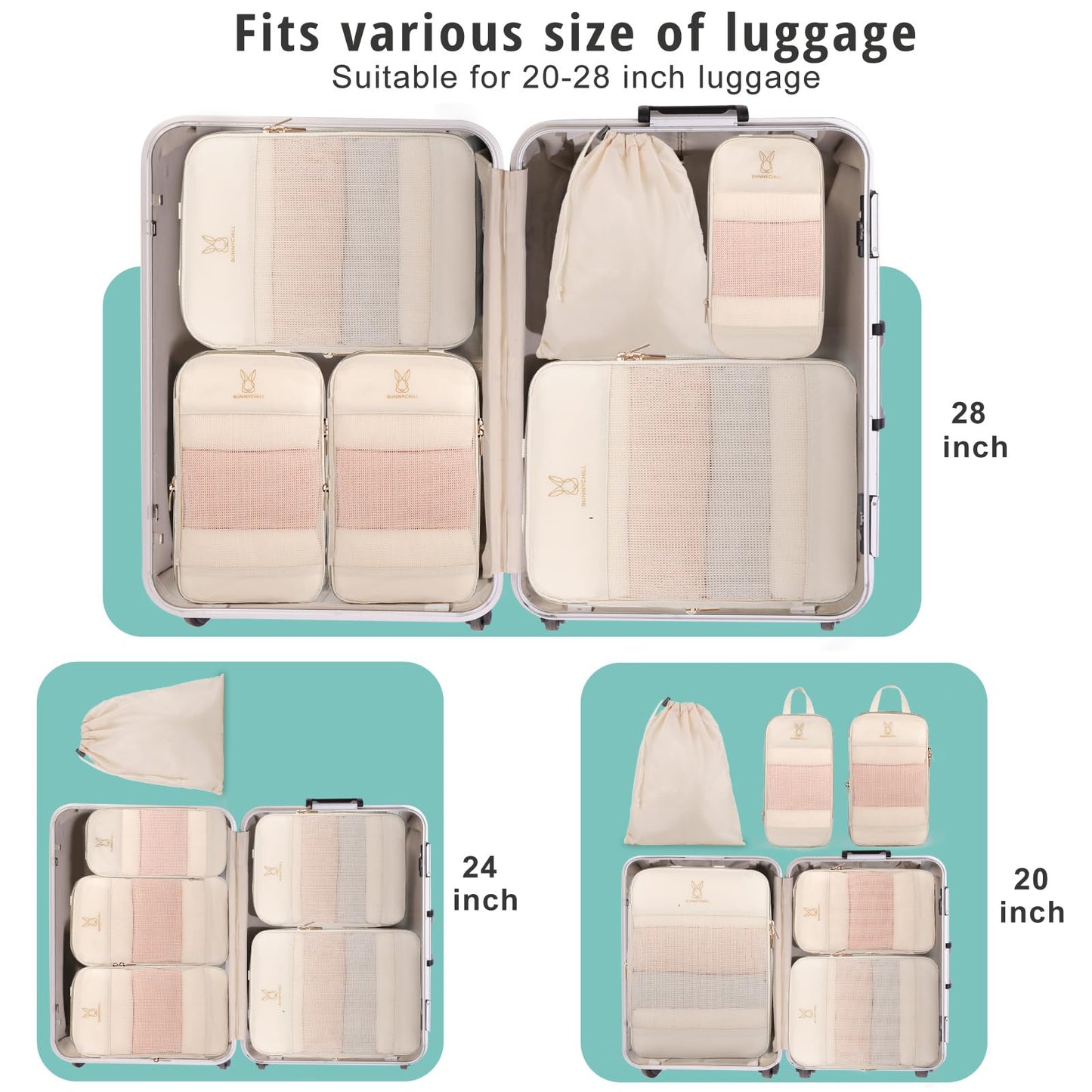 Expandable Compression Packing Cubes for Suitcases,6 Set Lightweight Compressible Travel Packing Organizer for Carry on Suitcase,Organizer Bags Set as Travel Essentials for Women