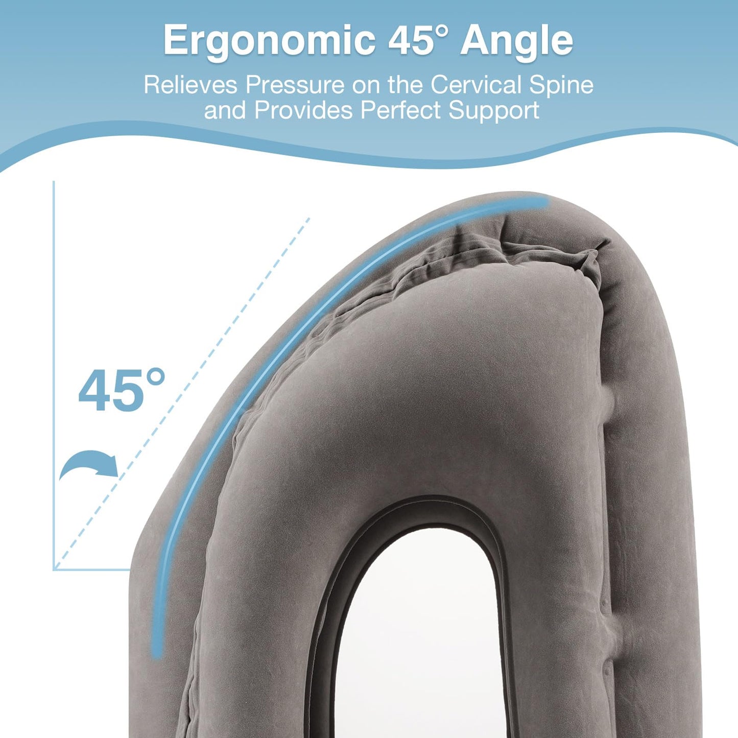 MoKo Inflatable Travel Pillow, Comfortable Neck Pillow with Storage Bag Support Shoulder and Neck to Avoid Pain for Airplane Train Office Car Travel Home, Gray