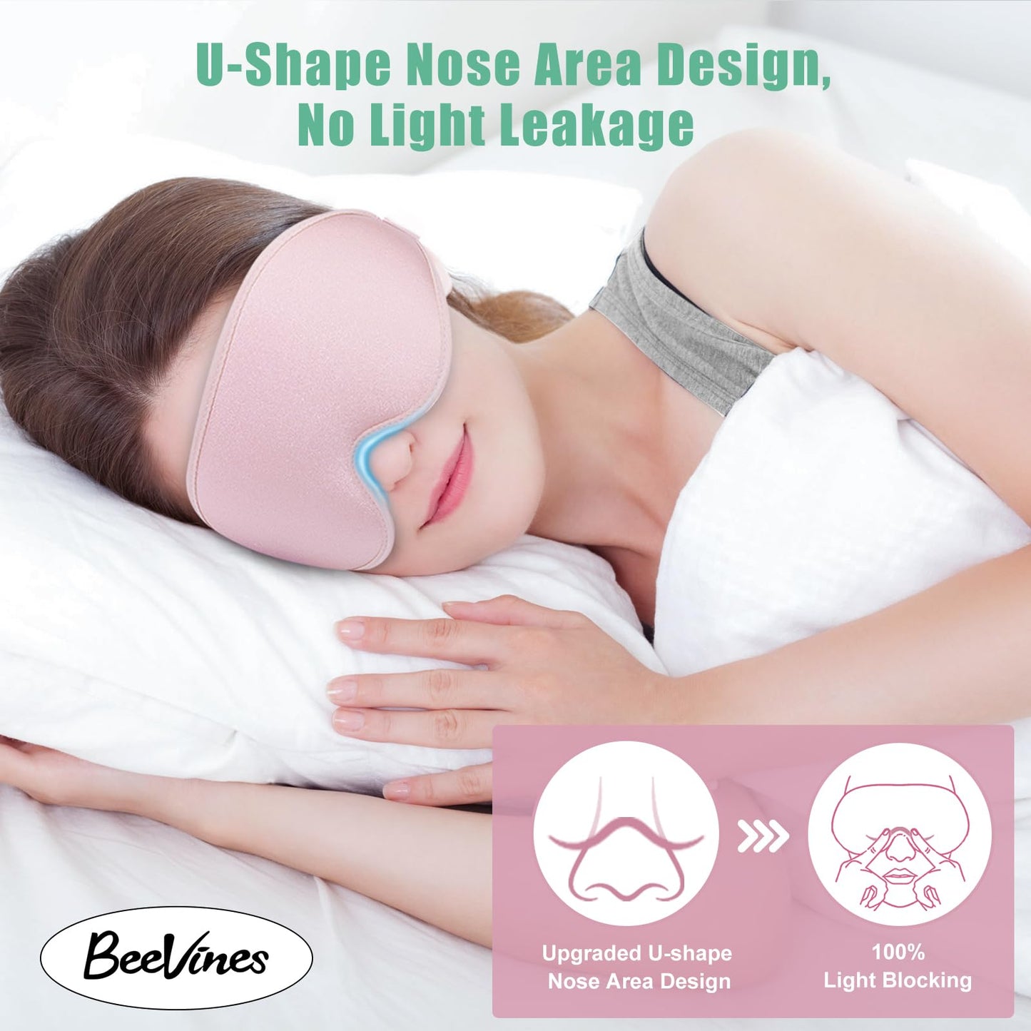 BeeVines 2 Pack 3D Sleep Mask Eye Mask for False Eyelash Extensions for Men & Women, Eye Mask for Sleeping with Adjustable Strap, 100% Blackout Eye Covers Night Sleep Blindfold for Yoga Travel