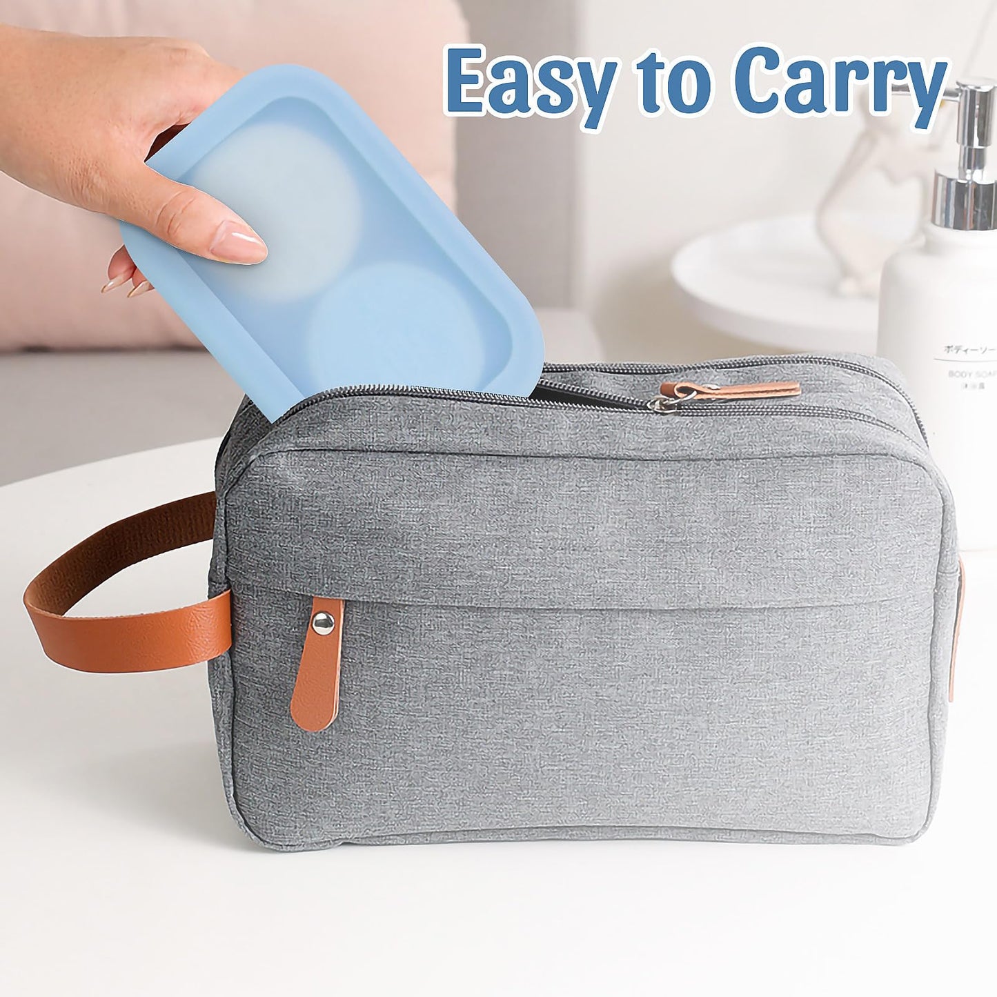 OZNER Silicone Travel Soap Case for Two Bars, Leak Proof Shampoo Bar Holder Compatible with Kitsch Bars, Soap Container with Drainage Layer for Bathroom, Camping, and Gym, Easy to Clean (Blue-Large)