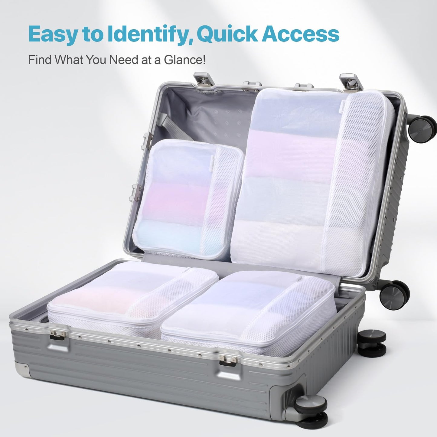 Cambond Machine Washable Mesh Packing Cubes Laundry Bag - 4 Set See Through Packing Cubes for Travel Women, Lightweight Dual-Use Mesh Laundry Wash Bags Luggage Organizer Bags Travel Cubes for Packing