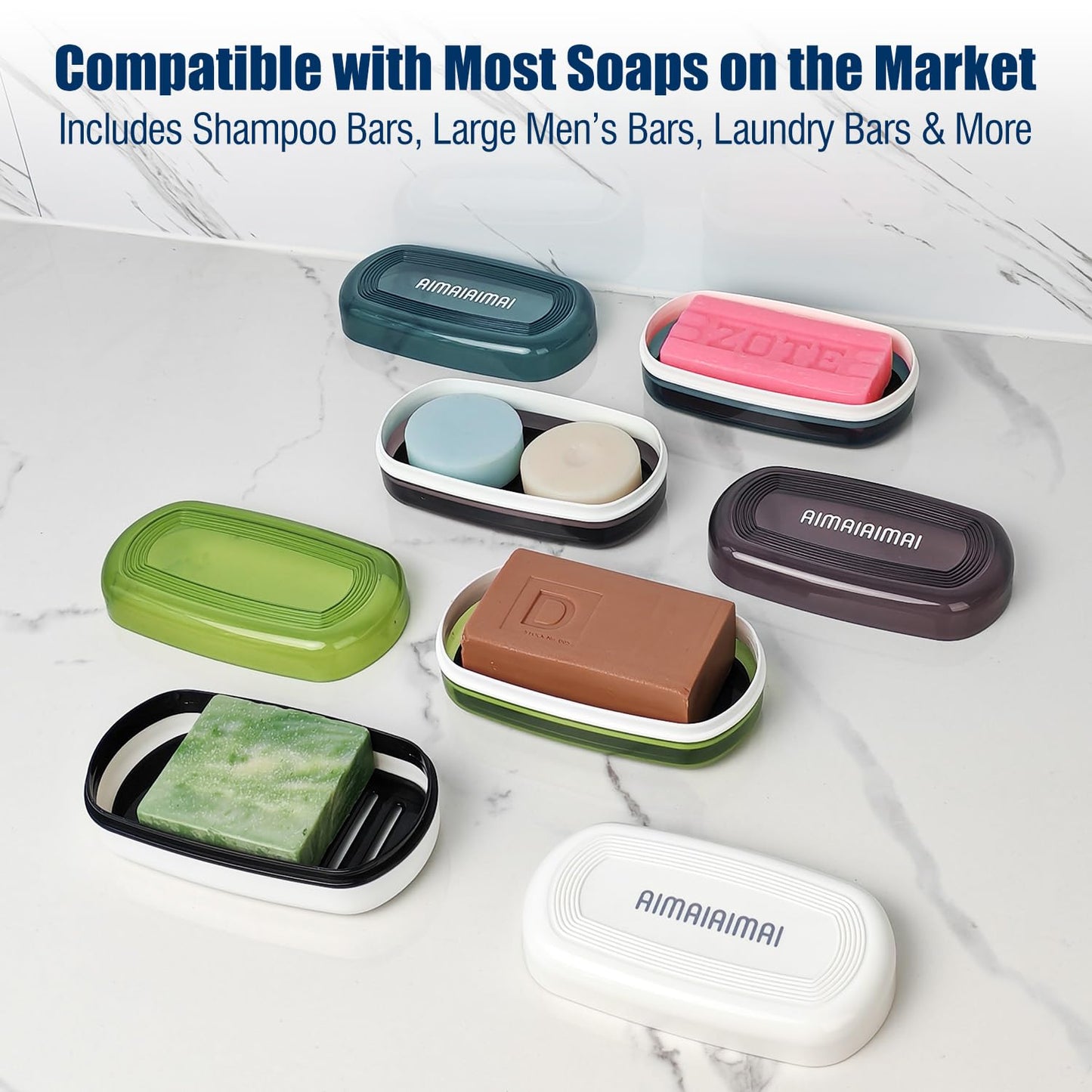 AIMAIAIMAI Shampoo Bar Holder Travel Case for Two Bars – Compatible with Kitsch Solid Shampoo & Conditioner Bars, Large Soap Container for Bathroom or Travel (1 Pack, Black Style A-Large)