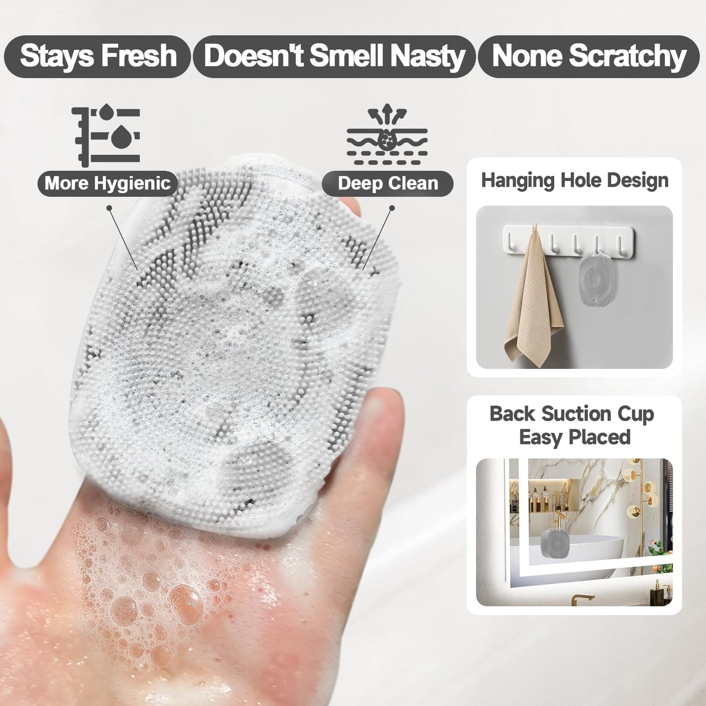 ARIOSOX 2 PCS Face Scrubber, Soft Silicone Face Exfoliator with Suction Cup for Man and Women Deep Skin Clean, Gentle Facial Cleaning Brush Suitable for All Sensitive Skin(Gray)