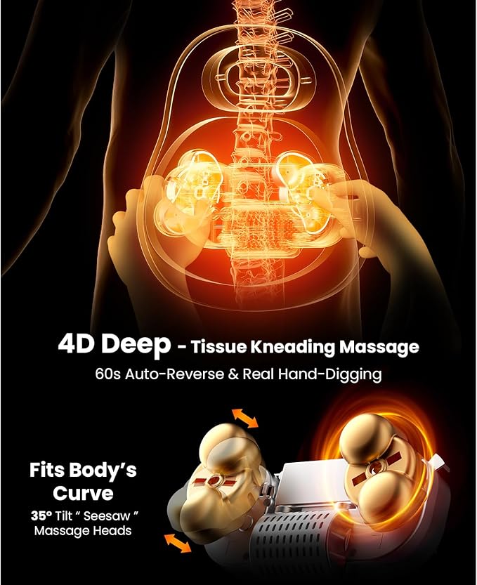 BOB AND BRAD Shiatsu Back Massager with Heat: Rechargeable 4D Kneading EZBack Go Cordless Back Massager Pillow for Pain Relief Deep Tissue, Office Home Relaxation Gifts for Women Men, HSA&FSA Eligible