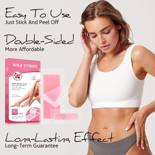 Wax Strips for Hair Removal, Wax Strips, Waxing Kit For Women Face, Body, Arms, Legs, Chest, Back, Bikini Wax Strips, Waxing Hair,Removeal Kit with 80PCS + 4 Calming Oil Wipes